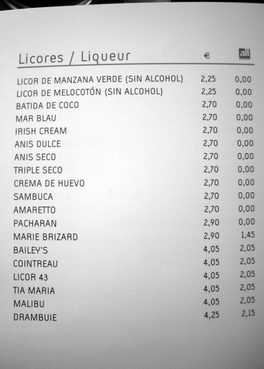 Getränkekarte Seite 5 (Normalpreise/AI Preise) Hipotels Mediterraneo Club