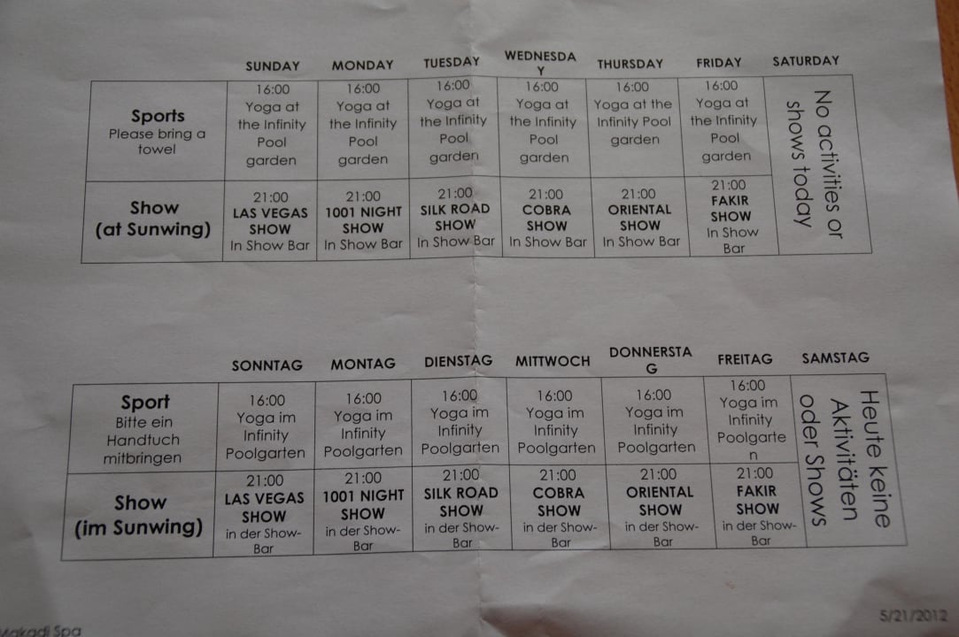 Übersicht aller Showprogramme Makadi Spa - Adults only