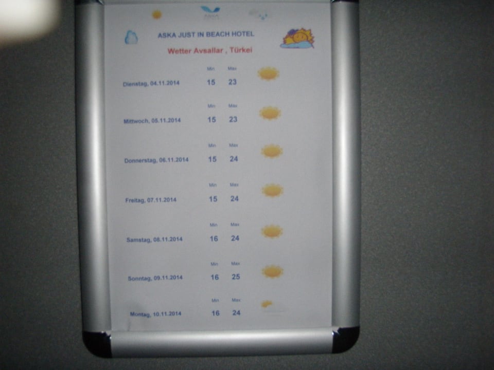Wetter im November Aska Hotel Just in Beach