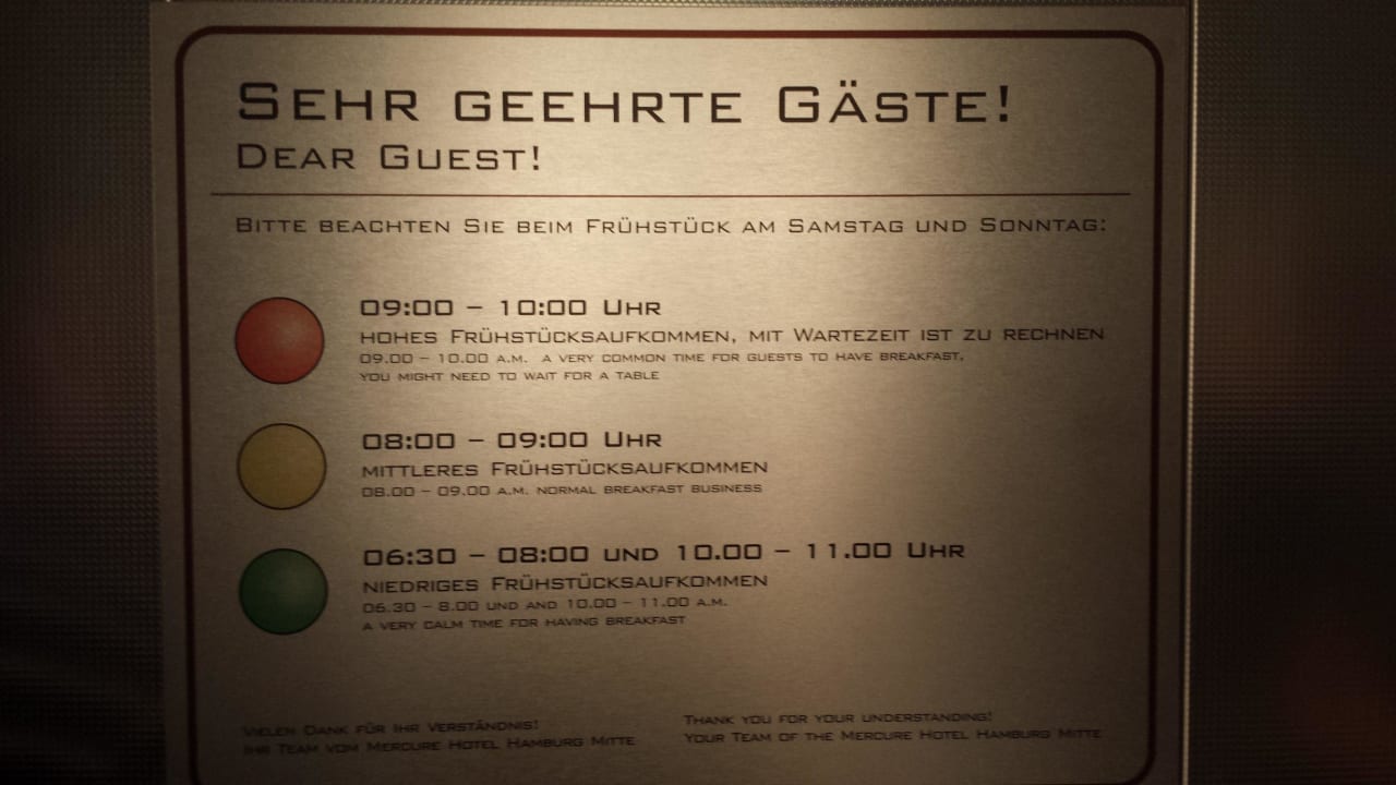 Frühstücks Ampel Mercure Hotel Hamburg Mitte