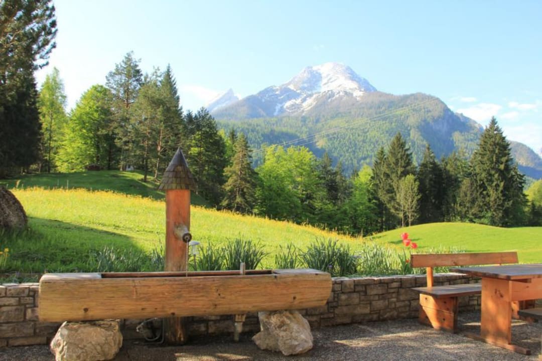 Die Terrasse mit Traumblick auf den Watzmann Pension Auf'm Feggenlehen
