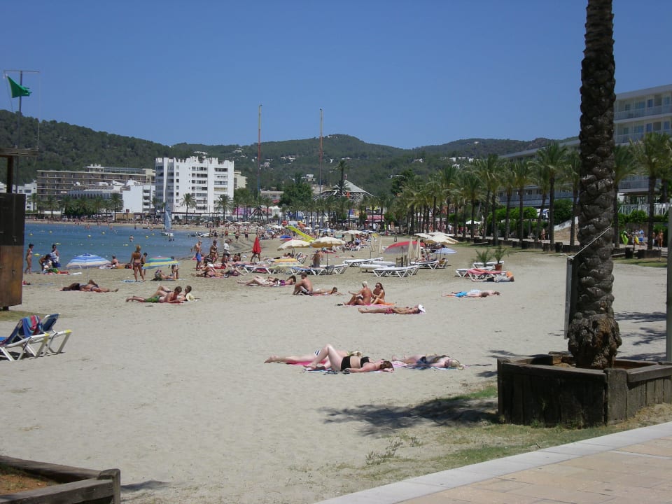 Großer Strand rechts vom Hotel NYX Hotel Ibiza - adults only