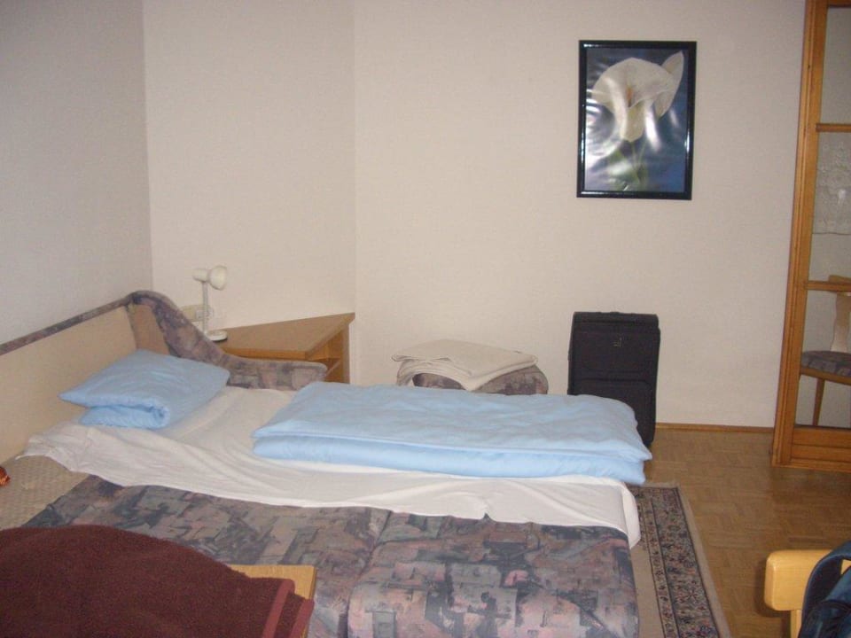 Wohnzimmer mit Schlafsofa neben dem Kühlsch Pension Anny