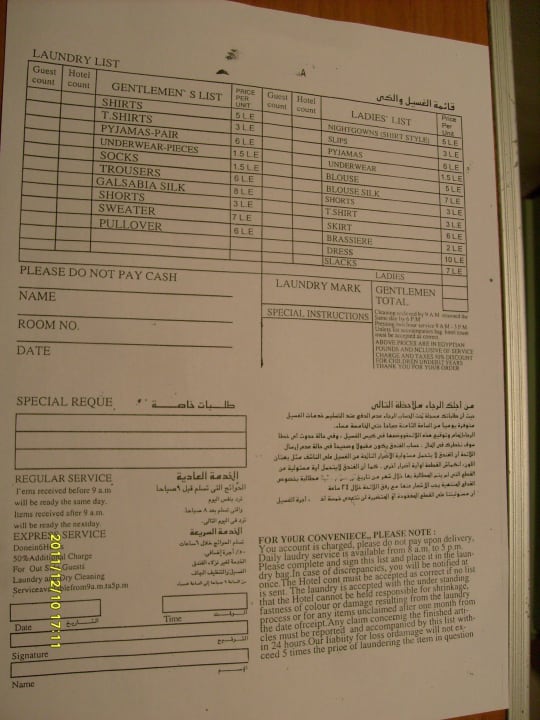 Wäscherei Liste Shams Safaga Resort