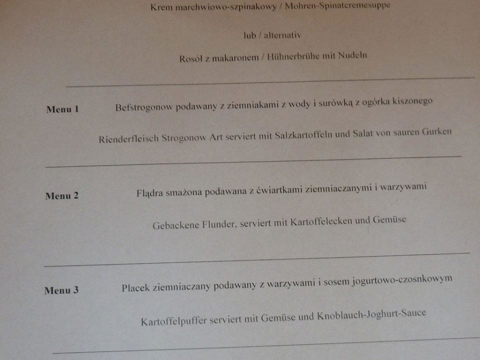 Menüauswahl für den Abend Villa del Mar