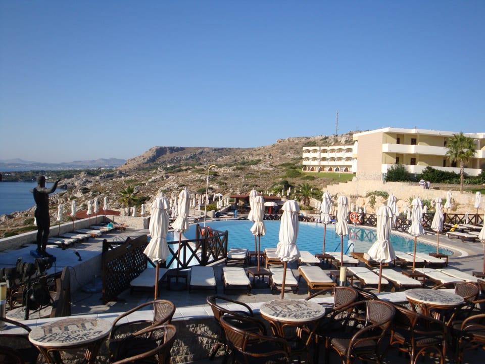 Blick von der Terrasse auf einen der Pools Hotel Kalithea Horizon Royal