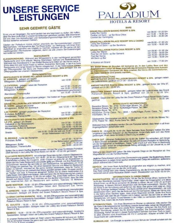 Service Leistungen 10-2007 Seite 1 Grand Palladium Select Bávaro Resort & Spa
