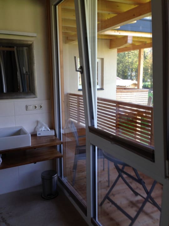 Dusche Ausblick Pension Berghof Garni