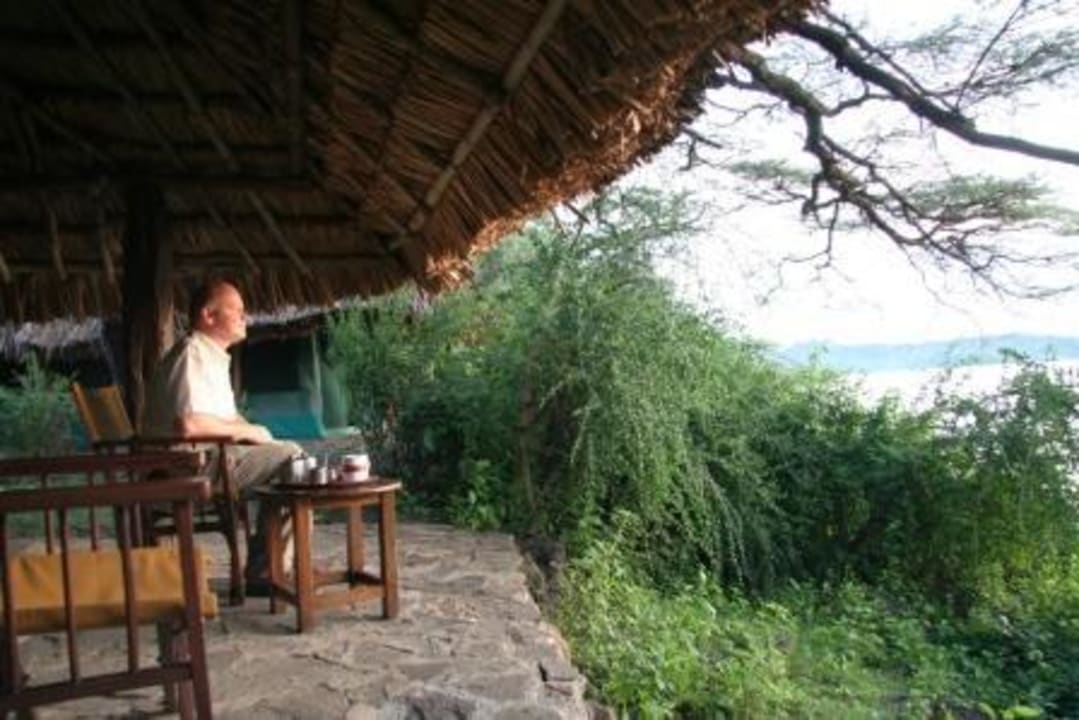 Terrasse vor dem Zelt, Sonnenaufgang Lake Baringo Island Camp