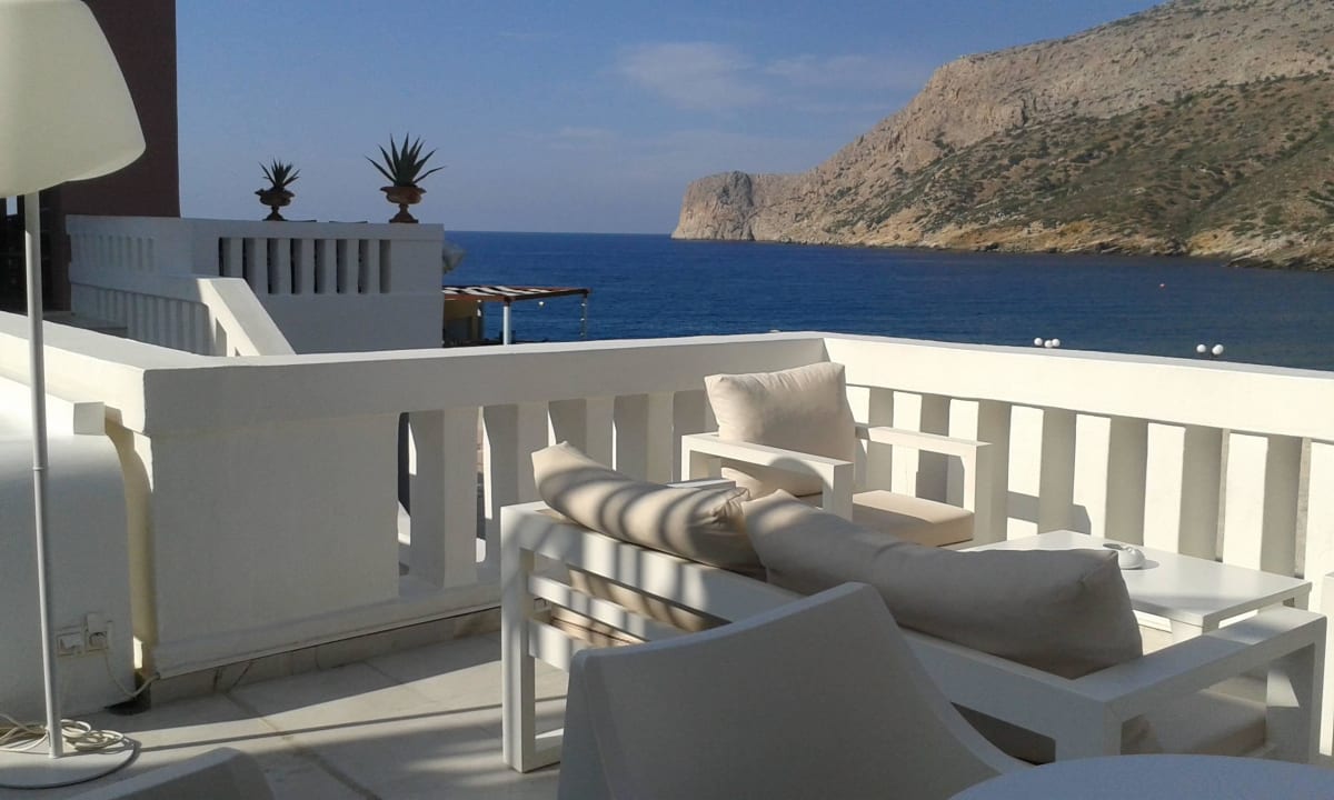 Ausblick von der Hauotbar auf die Bucht Fodele Beach & Water Park Holiday Resort
