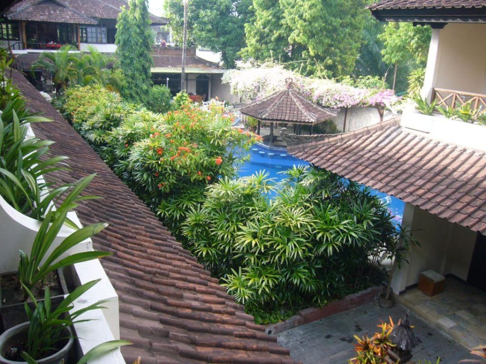 Blick vom Balkon zum Pool Hotel Ari Putri
