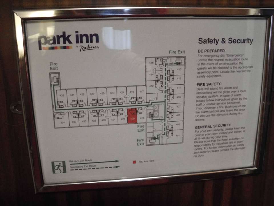 Zimmerplan Fluchtplan Park Inn by Radisson Belfast