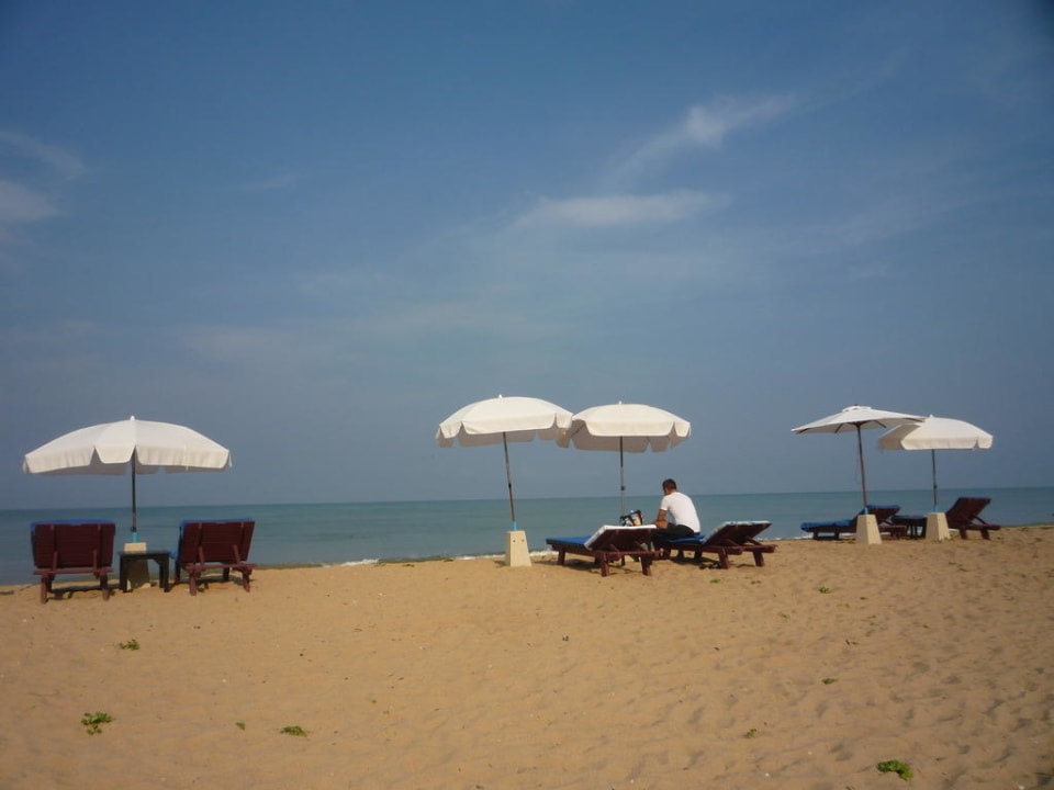 Ausblick auf die Liegen am Strand Khaolak Orchid Beach Resort