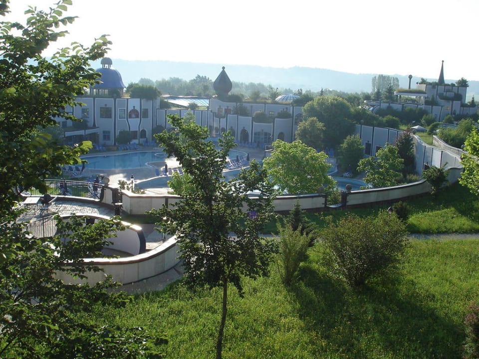 Ausblick am Morgen vom Zimmer im Ziegelhaus Rogner Bad Blumau