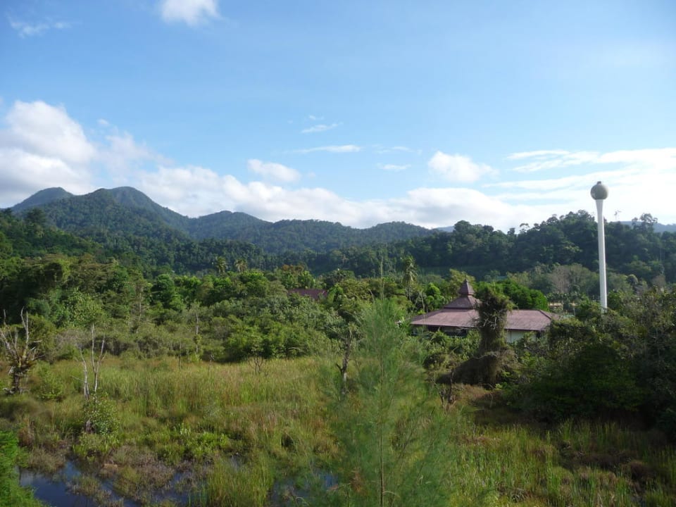 Blick vom Laubengang vor Zimmer ins Inselinnere Aana Resort