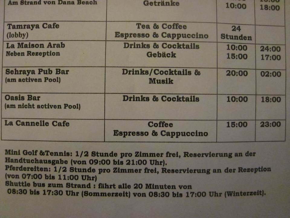 Öffnungszeiten Teil 2 Pickalbatros Alf Leila Wa Leila Resort - Neverland Hurghada