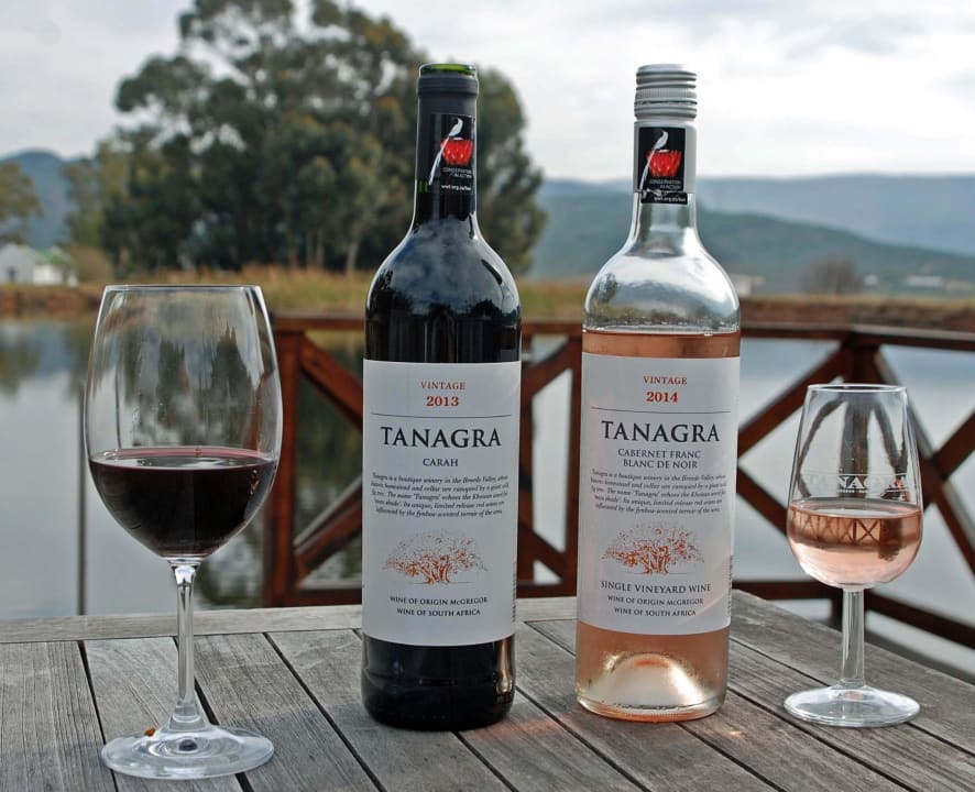 View over dam Tanagra Wine Farm