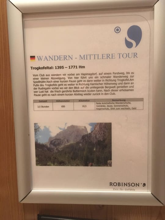 Aushang zur Wandertour Aldiana Club Schlanitzen Alm