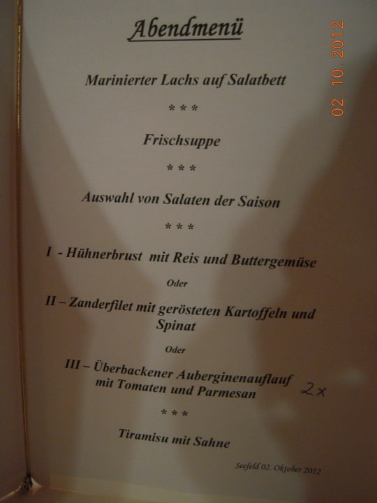 Speisekarte Hotel Hocheder