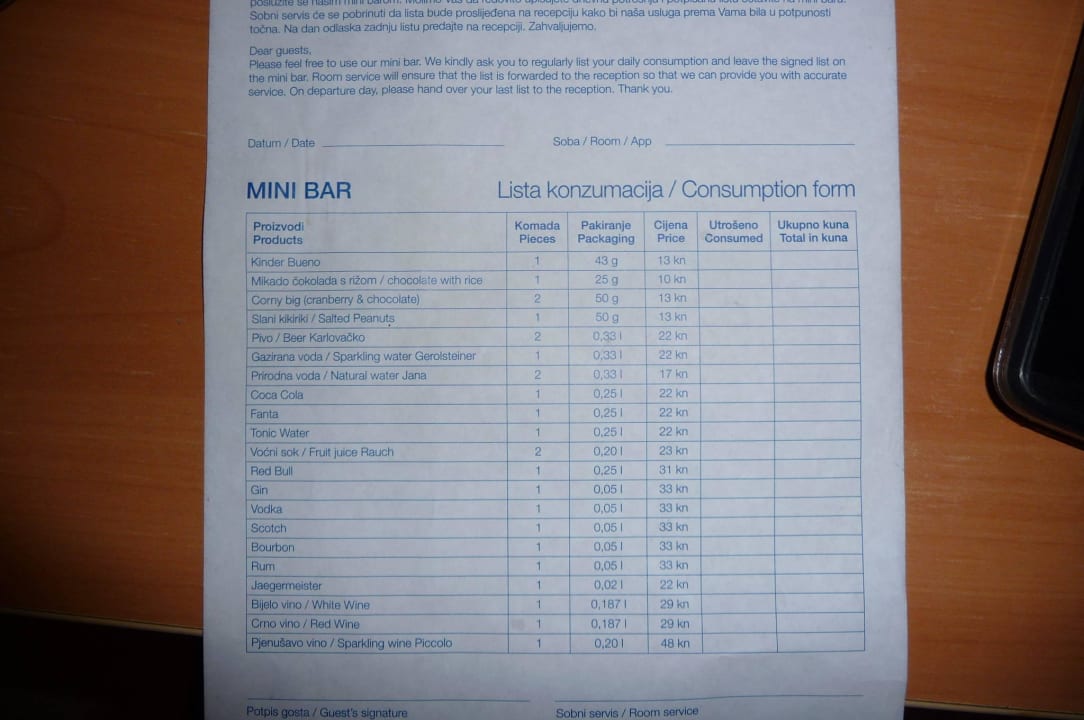 Preise Minibar Sunny Krk by Valamar