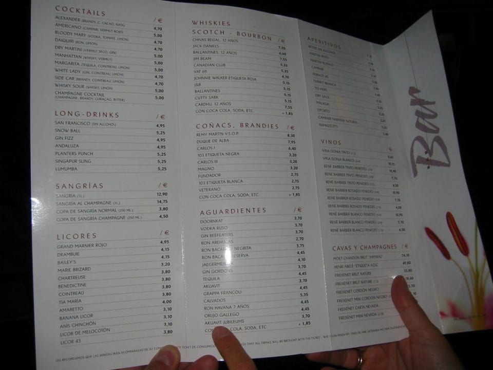 Getränkekarte Relaxia Olivina