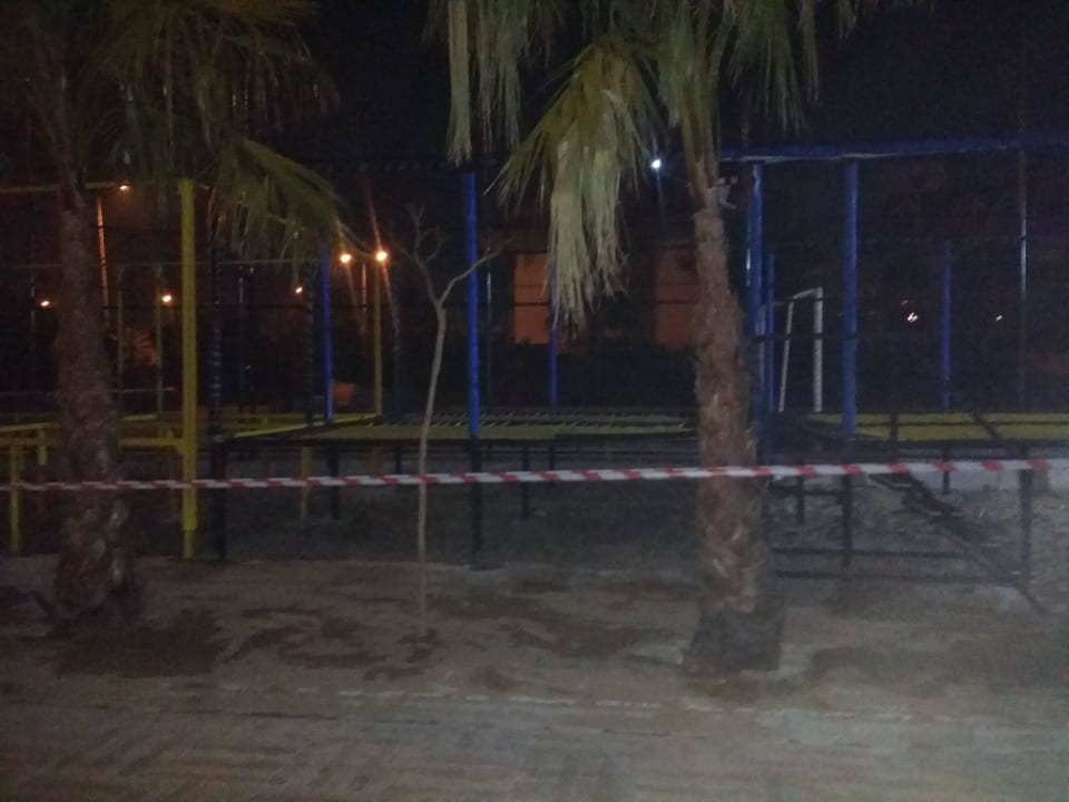 Trampolin Anlage bei dem Aufbau Hane Family Resort