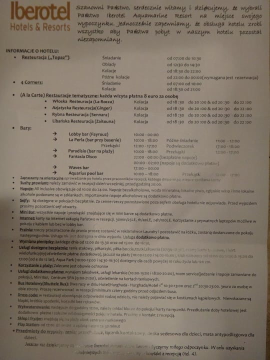 Informacje po polsku o hotelu JAZ Aquamarine Resort