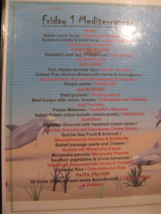 Tägl Speisekarte Pickalbatros Dana Beach Resort - Hurghada