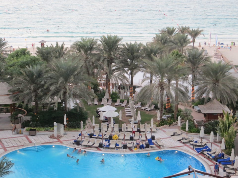 Blick vom Zimmer auf den Pool und Garten Hilton Dubai Jumeirah