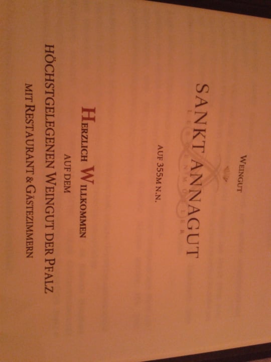 Auszug Speisekarte  Gästehaus Weingut St. Annaberg