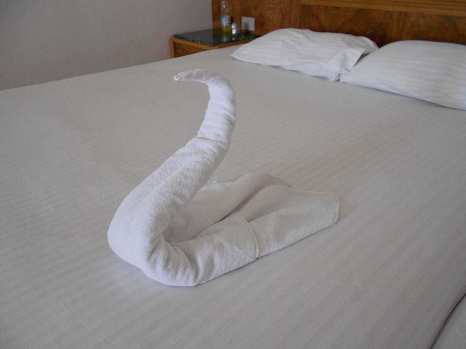 Deko auf dem Bett Beach Albatros Resort