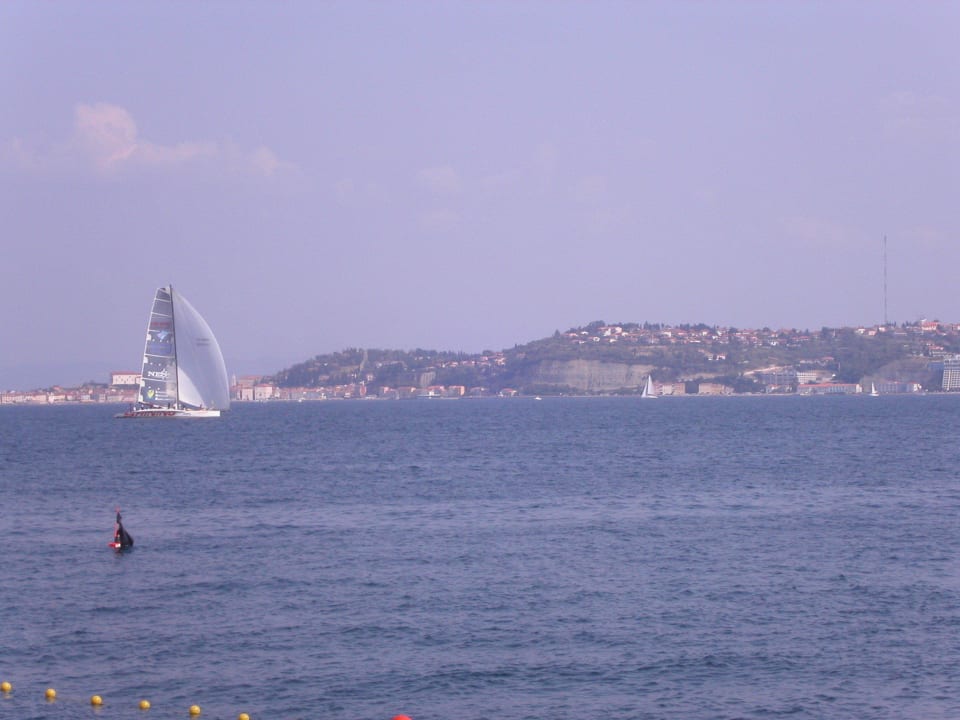 View from Private Beach to village of Piran  Kempinski Hotel Adriatic Istria Croatia