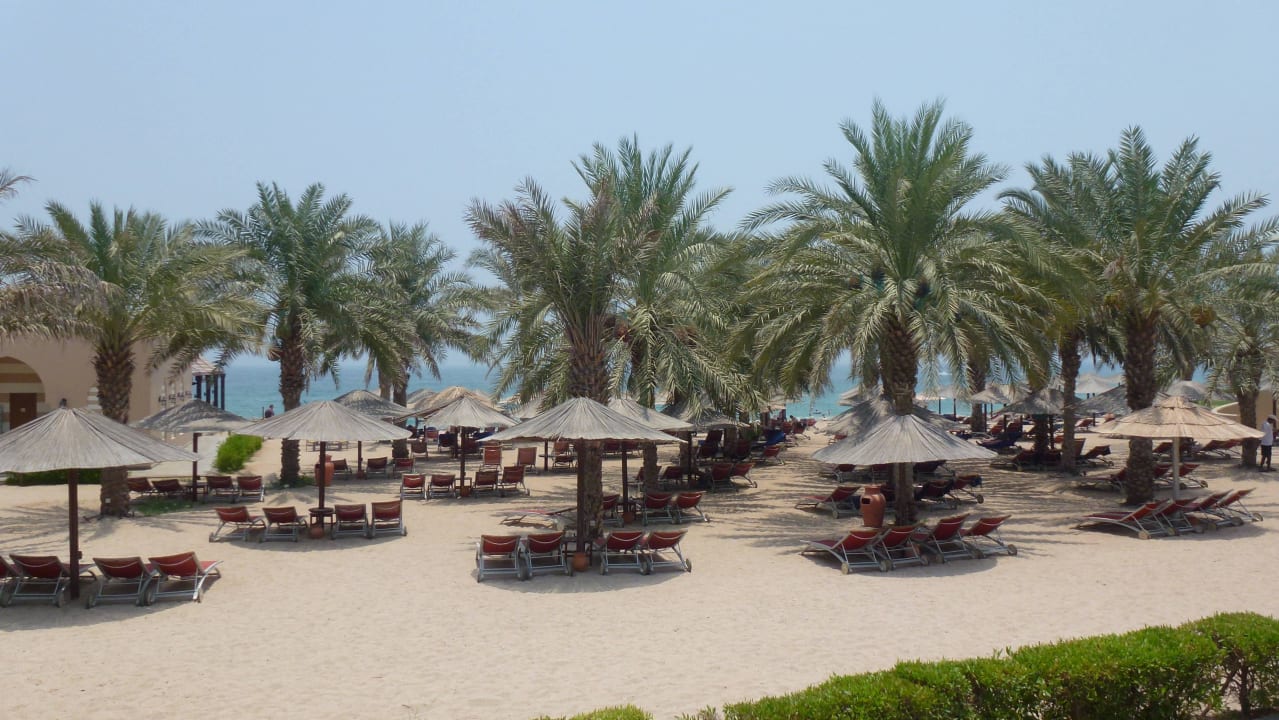 Strand mit großen Palmen Miramar Al Aqah Beach Resort
