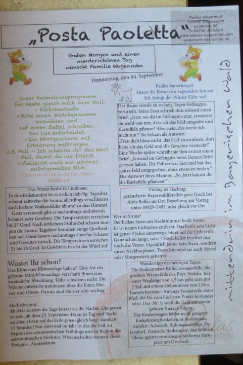 Tägliches Infoblatt Paulas Bauernhof