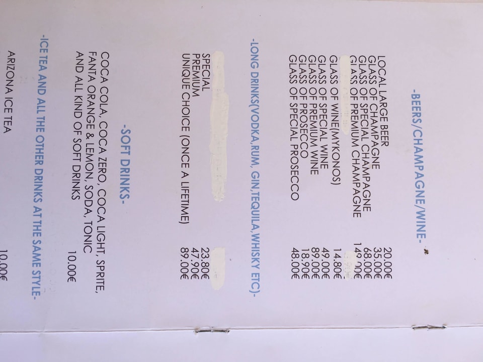 Getränkekarte Kosmoplaz Hotel