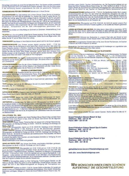 Service Leistungen 10-2007 Seite 2 Grand Palladium Select Bávaro Resort & Spa
