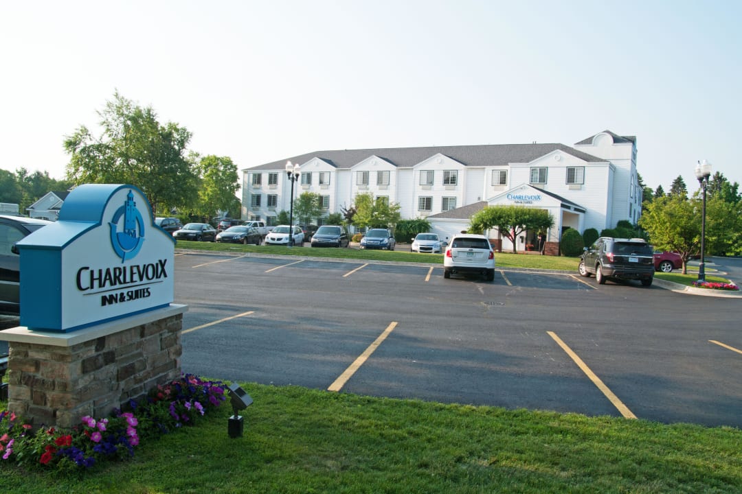 Hotel Front from Petoskey Ave. Charlevoix Inn & Suites, SureStay Collection by Best Western