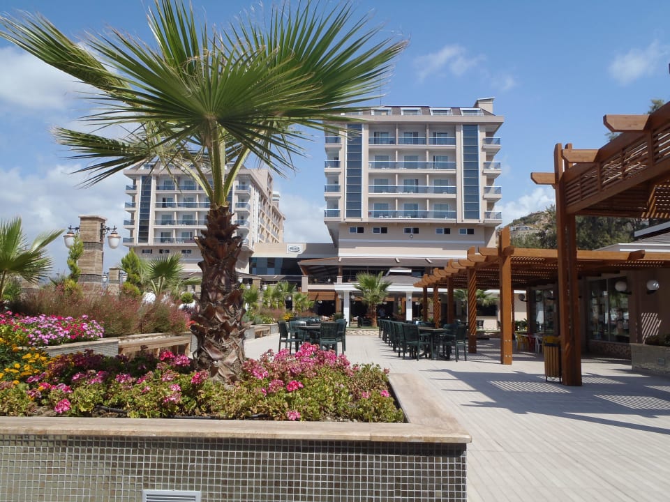 Blick von der Snackbar auf das Hotel Dizalya Palm Garden