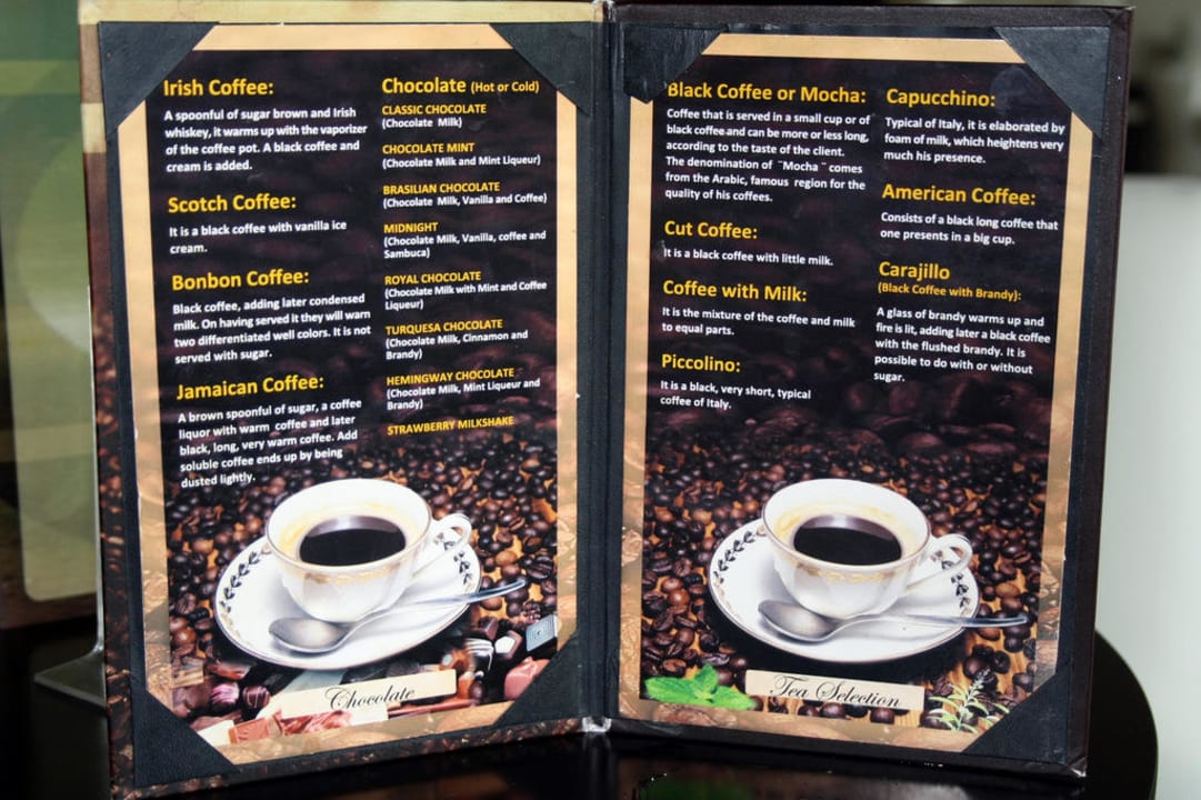 Kaffeekarte neue Lobby-Bar TRS Turquesa Hotel - Adults only