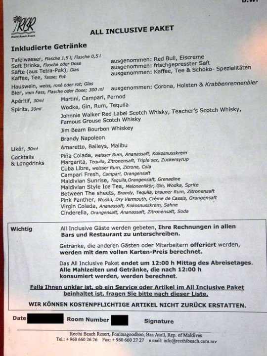 AI Inhalt NH Collection Maldives Reethi Resort