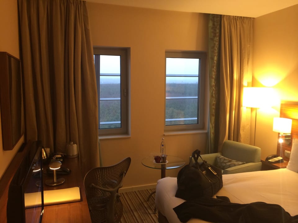 Zimmer mit offenen Gardinen Hilton Garden Inn Frankfurt Airport