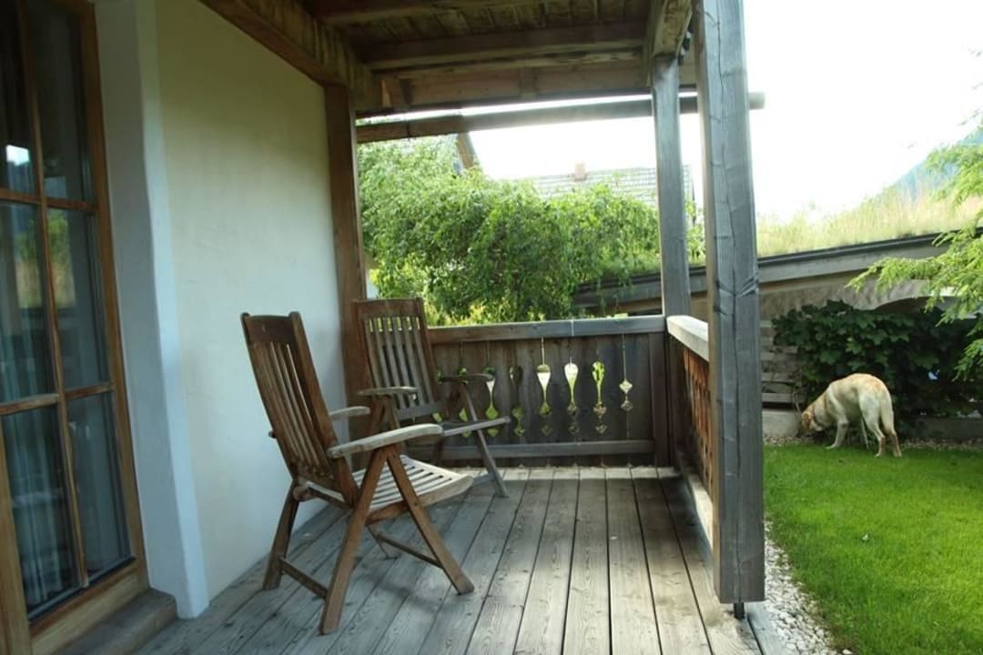 Überdachte Terasse Ferienhaus Stodertraum