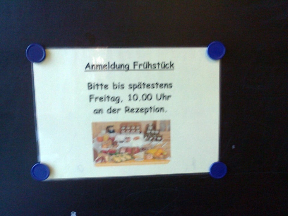 Anmeldung fürs Frühstücksbuffet am Samstag Reka-Feriendorf Urnäsch