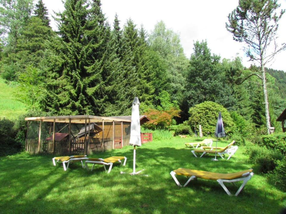 Liegewiese mit Hasenhotel für Kinder Holzschuh’s Schwarzwaldhotel