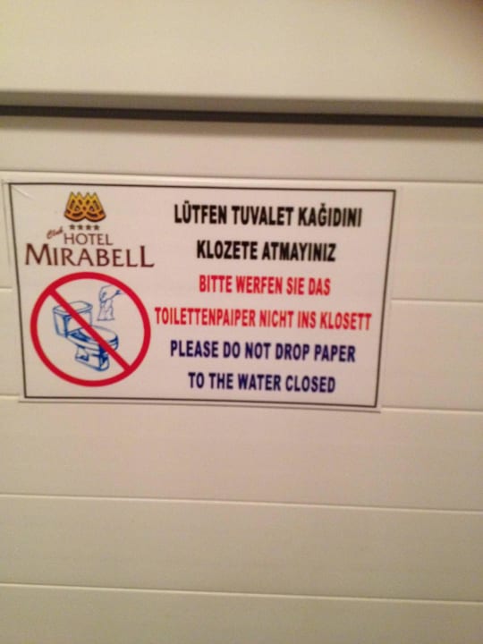 Hinweis an der Klotür Club Hotel Mirabell
