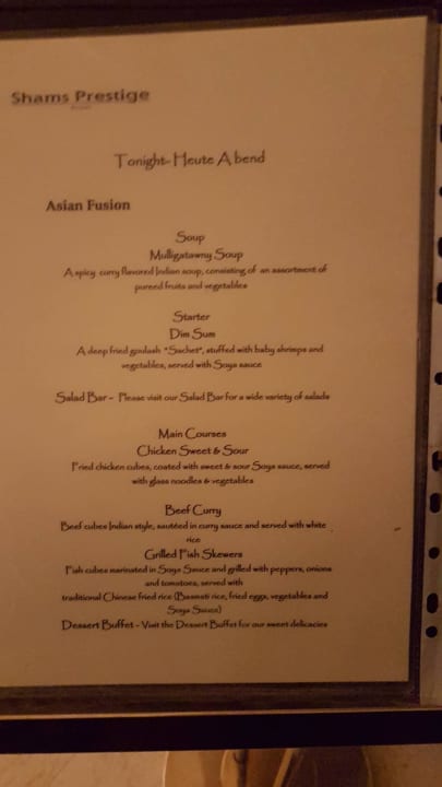 Essenskarte Shams Prestige Abu Soma-Adults Only