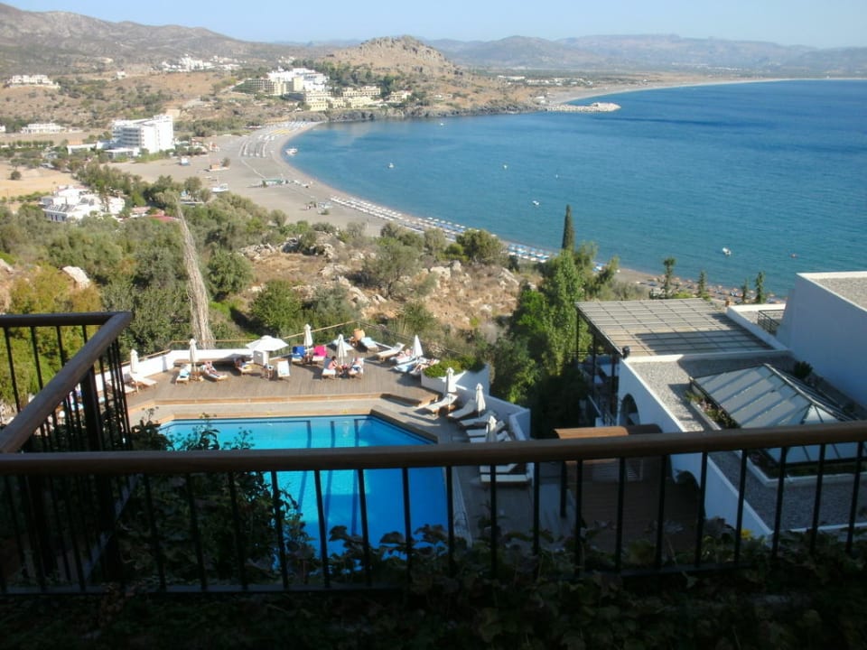Blick von der Bar auf die Bucht Lindos Mare, Seaside Hotel
