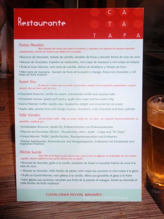 Nachspeisenkarte Cata Tapa Catalonia Royal Bavaro - Adults only