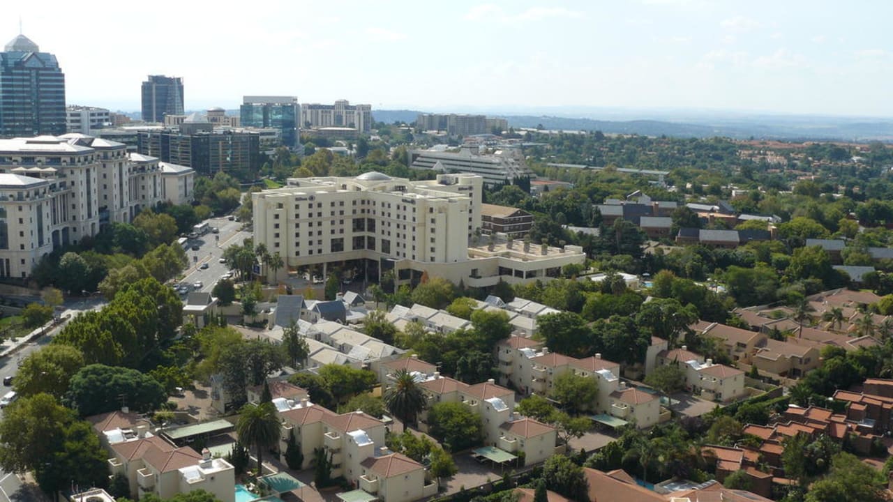 Blick aus dem 22. Stock Richtung Hilton Hotel. Radisson Blu Hotel Sandton