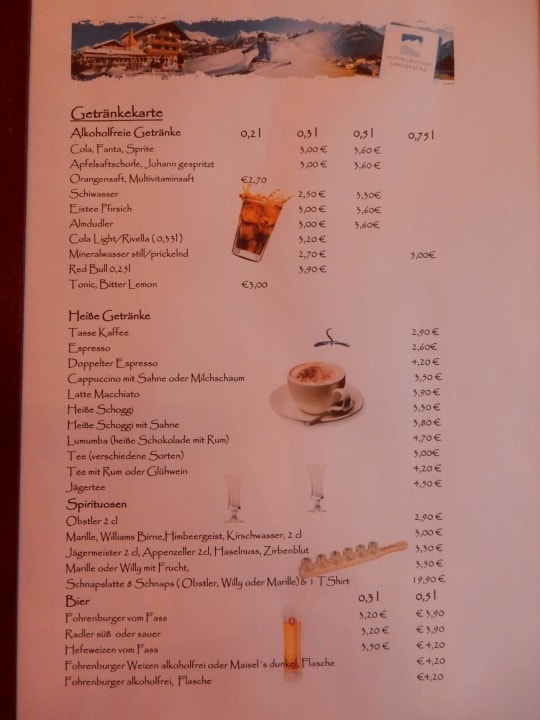 Menü-/Getränkekarte Alpenhotel Garfrescha
